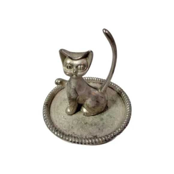 Vintage EP Zinc alloy silver cat ring and jewelry plate - Picture 1 of 9